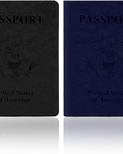 Passport Holder for Travel, 2 PCS Passport Holder, Travel Passport Holders Must Haves for Women Men, Passport Cover Passport Wallet Case Holders for Travels Cruise Ship Essentials, Black & Dark Blue