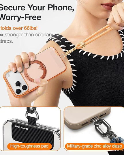 TORRAS Phone Lanyard Crossbody with 2 Phone Tabs, Adjustable Anti Theft Strap for All Cellphone, Premium Metal Buckles, Skin-Friendly, Universal Cellphone Neck lanyard for Travel Essentials, Orange
