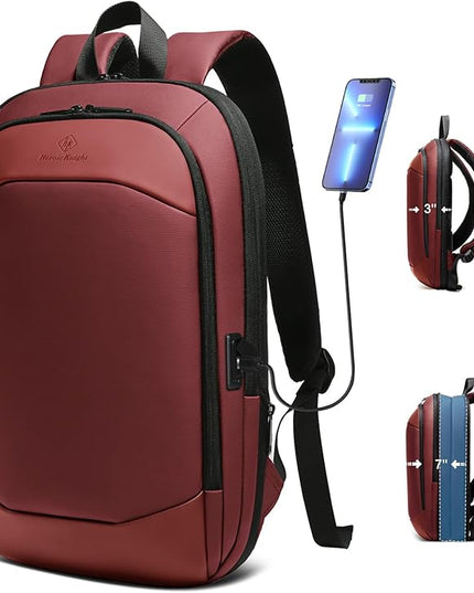 hk Business Backpack for Men 17 Inch,Slim & Expandable Waterproof Travel Laptop Backpack with USB Charger Port (Red)