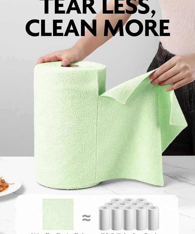 Fantasticlean Microfiber Cleaning Cloth Roll -75 Pack, Tear Away Microfiber Towels, 12" x 12", Reusable, Washable, Scratch Free, Ultra Absorbent Dishcloth for All-Around Cleaning Supplies (Green)