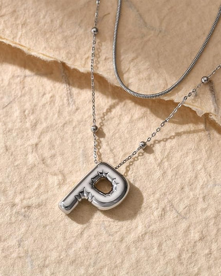 LUCA SMITH Initial Necklaces for Women, Dainty Balloon Bubble Letter, Name Letter Alphabet Pendant Layered Choker Chain Jewelry Gift