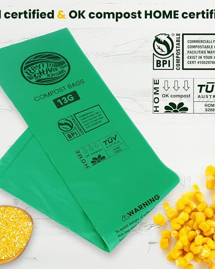 Trash bags 13+ gallon tall kitchen,Compostable Trash Lawn & Leaf Yard Waste Bags,Kitchen Compost Trash Bin Compatible,Extra Thick1.1 Mills,Certified by BPI and OK Compost(50count)
