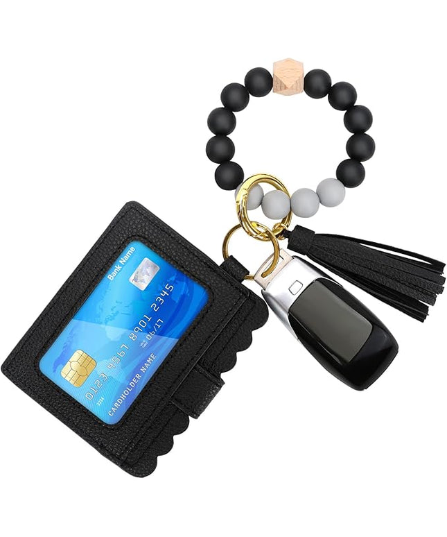 Wristlet Keychain for Women Silicone Key Ring Bracelet Wristlet Wallet Bracelet Keychain Card Holder Keyring