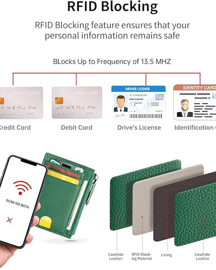 ilovever Slim Wallet for Women Small Leather RFID Blocking Credit Card Holder Minimalist Wallet with Coin Purses & Pouches,Deep Green