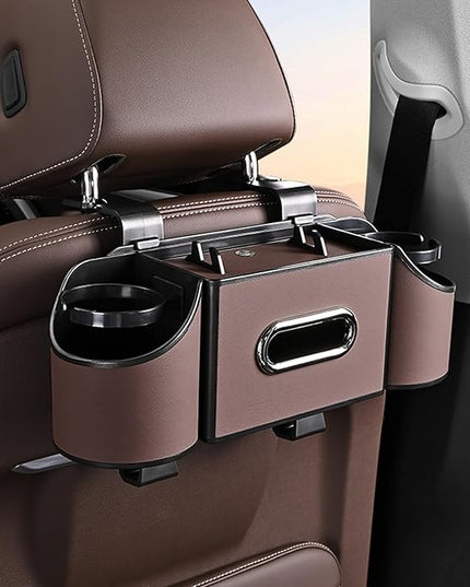Back Seat Car Organizer,4 in 1 Multifunctional Car Back Seat Storage Box with Drink Cup Holder Tissue Box, for Hold Phone,Snacks, Drinks, Handbag