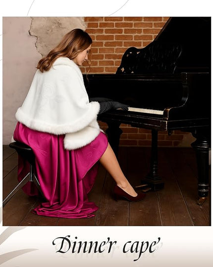 Zhanmai 2 Pcs Winter Long Shawl Cloak Stretchy Glove Opera Bridal Dance Gloves for Women Dress Party Coat