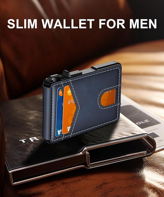 ZALVEX Wallet for Men, Mens Minimalist Wallet 9-13 Cards, Slim Compact Wallet with Money Clip & ID Window, RFID Blocking Smart Pop Up Card Wallet, Metal Aluminum Credit Card Holder Bifold Wallet
