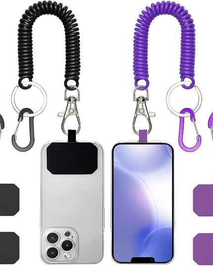 Phone Tether Lanyard Anti Theft Phone Strap with Carabiner Anti-drop Outdoor Skiing Hiking Cycling fishing Climbing fit iPhone and Most Cell Phone (Black+Purple)