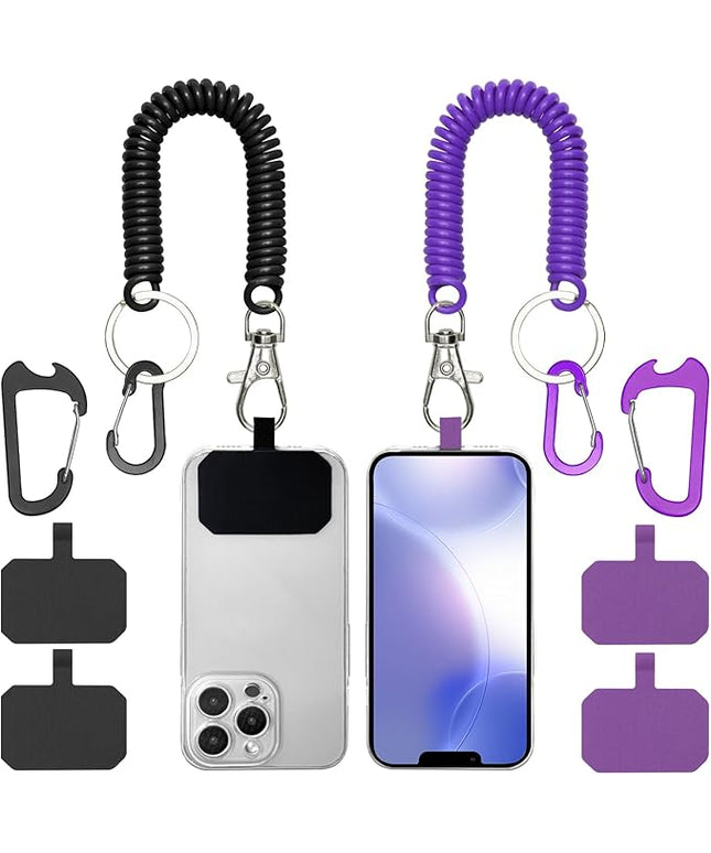 Phone Tether Lanyard Anti Theft Phone Strap with Carabiner Anti-drop Outdoor Skiing Hiking Cycling fishing Climbing fit iPhone and Most Cell Phone (Black+Purple)