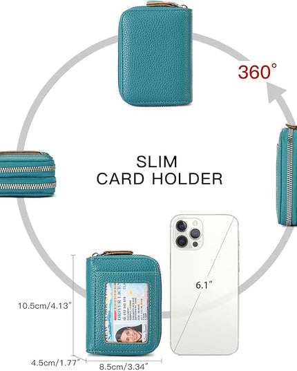 RNIEGA Credit Card Holder Wallet RFID Blocking Leather Small Wallet for Women Double Zipper Wallet with ID Window