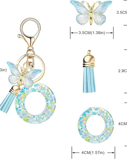Fashion Alphabet Initial Letter Keychain Tassel Butterfly Pendant Key Ring for Purse Handbags Women Girl