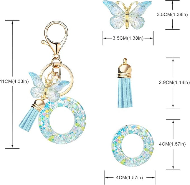 Fashion Alphabet Initial Letter Keychain Tassel Butterfly Pendant Key Ring for Purse Handbags Women Girl
