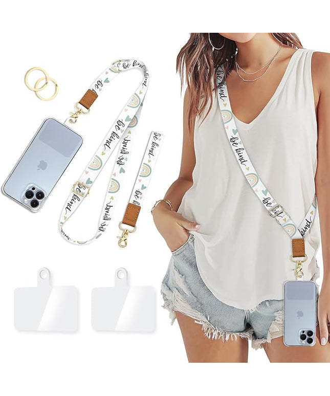 Phone Lanyard Crossbody Wrist Strap, Be Kind Cell Phone Lanyards for Around the Neck Wristlet, Adjustable Rainbow Strap for Car Keys Keychain Wallet ID Badge
