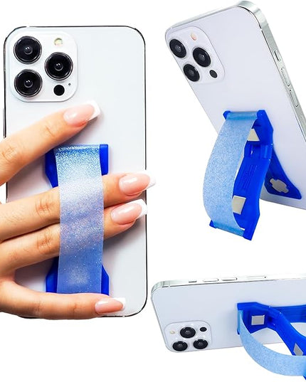 LOVEHANDLE PRO Premium Phone Grip - Silicone Phone Strap - Magnetic Phone Mount and Kickstand for Smartphone and Tablet - Sapphire Glitter Silicone