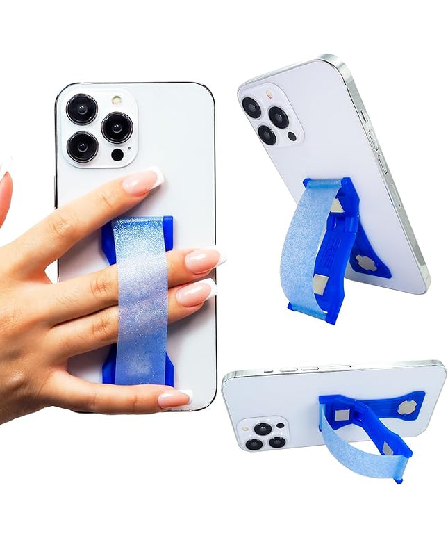 LOVEHANDLE PRO Premium Phone Grip - Silicone Phone Strap - Magnetic Phone Mount and Kickstand for Smartphone and Tablet - Sapphire Glitter Silicone