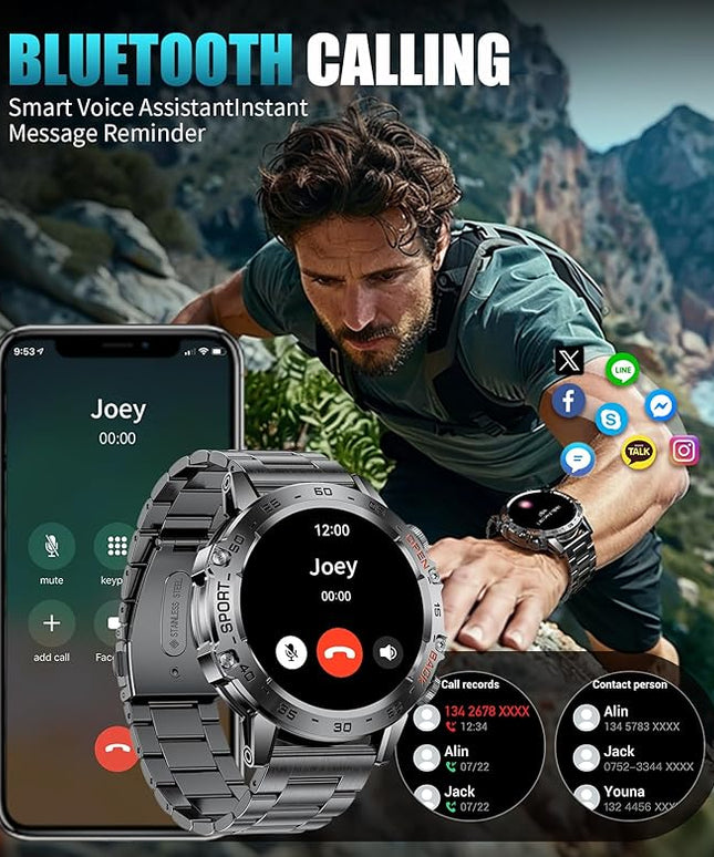 SUNKTA Smart Watch for Men(Answer/Dial Calls),1.45'' AMOLED/100 Sports Modes, 5ATM Waterproof Fitness Watch with Heart Rate/SpO2/Sleep Tracker for Android and iOS,530MAH Smartwatch Black