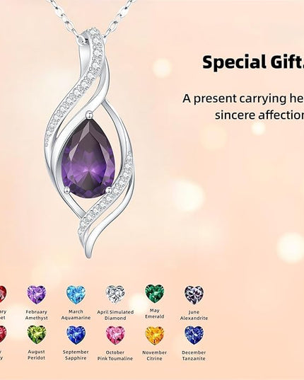 Birthstone Necklace gift for Women S925 Sterling Silver Teardrop with Cubic Zirconia- Birthday Jewelry gift for her, Girlfriend, Wife, Mom on Birthday, Anniversary
