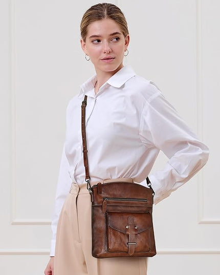 HESHE Leather Crossbody Bags for Women Satchel Purses Shoulder Purses and Handbags Cross Body Bag with Multi Pockets