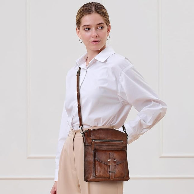 HESHE Leather Crossbody Bags for Women Satchel Purses Shoulder Purses and Handbags Cross Body Bag with Multi Pockets