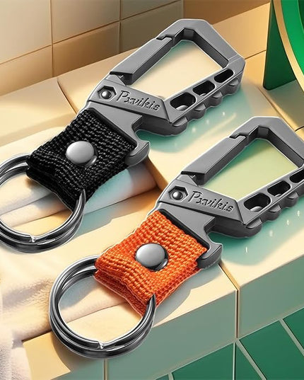 Metal heavy duty key chain carabiner clip bottle opener wrist lanyard ring car key fob unisex for men and women