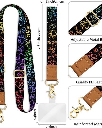 Phone Lanyard Crossbody Wrist Strap, Cute Cat Dog Paw Cell Phone Lanyards for Around the Neck Wristlet Shoulder, Adjustable Strap for Car Keys Keychain Wallet ID Badge Black