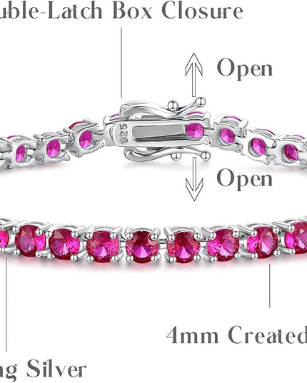 FANCIME Birthstone Bracelet Sterling Silver Gemstone Tennis Bracelets Fine Jewelry Wedding Bridal Prom Birthday Gift for Women Her, Length 7.2 Inch Width 4mm