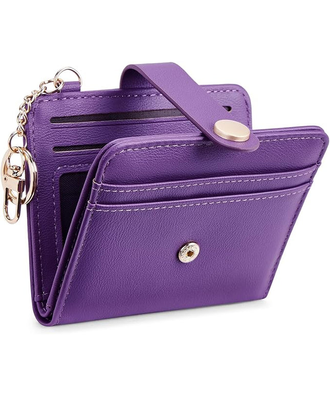 POIUGOYA Slim Wallet for Women,RFID Blocking Bifold Credit Card Holder with Zipper Coin Pocket,ID Window,Keychain