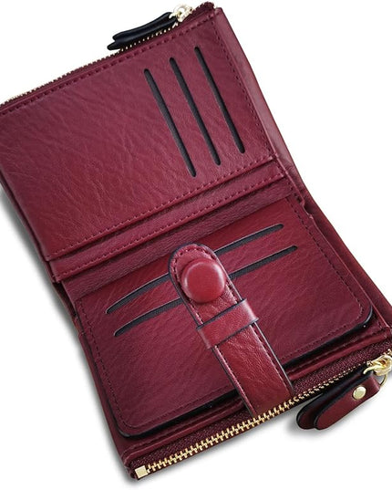 AOXONEL Women's Wallets Leather Wallets for Women Rfid Small Ladies Wallet Billfolds for Women,Trifold Mini Wallets for Women with Double Zipper Coin Pocket (Red)