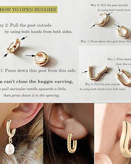 9 Pairs Gold Chunky Hoop Earrings Set for Women, 14K Gold Plated Twisted Huggie Hoop Earring Hypoallergenic, Lightweight Thick Open Hoops Earrings Jewelry Gifts.