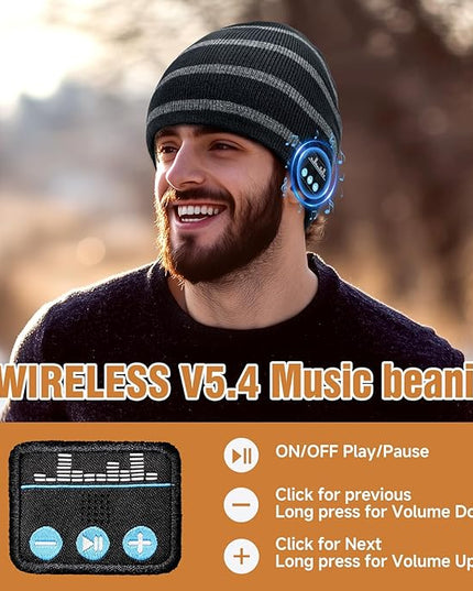 Bluetooth Beanie for Men Women, HD Stereo Sound Beanie with Headphones, Unique Tech Gifts for Men Husband Him Teen
