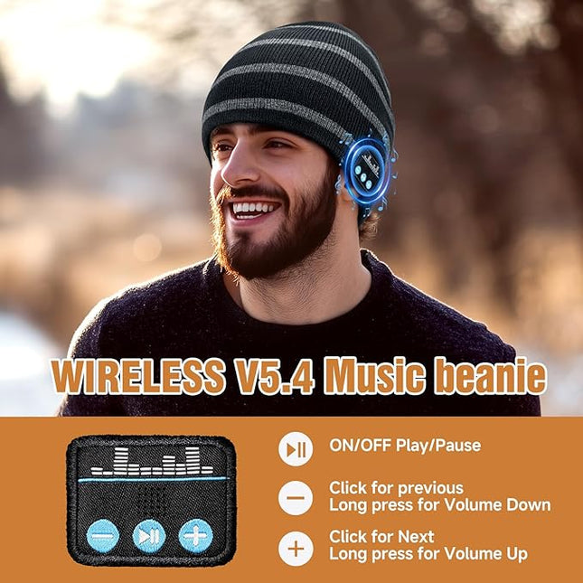 Bluetooth Beanie for Men Women, HD Stereo Sound Beanie with Headphones, Unique Tech Gifts for Men Husband Him Teen