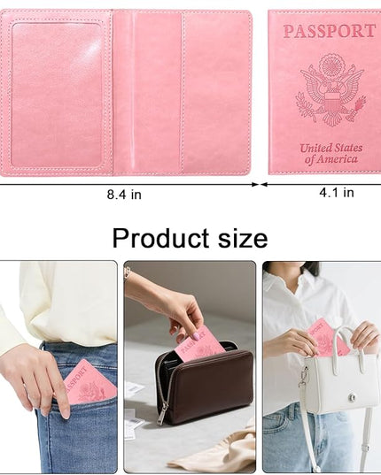 Sizobi PU Passport Holder for Travel, Passport Cover Wallet for Women Men, Leather Passport Book Card Holder Case for International Travel Must Haves Accessories, Cruise Ship Essentials Gifts, Pink