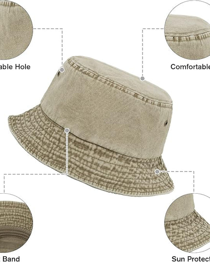 kozinu Washed Cotton Bucket Hats Packable Summer Outdoor Cap Travel Beach Sun Hat Plain Colors for Men Women