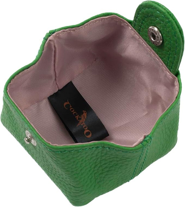 Cockatoo Genuine Leather Coin Pouch Change Holder, Mini Snap Pocket Wallet for Men Women (Verdant, Small)