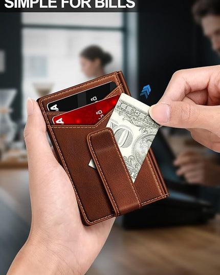 ZALVEX Wallet for Men Slim Leather Wallets for 12-15 Cards, Minimalist Thin RFID Blocking Card Holder with Money Clip & ID Window, Small Bifold Front Pocket Wallet, Gifts for Men
