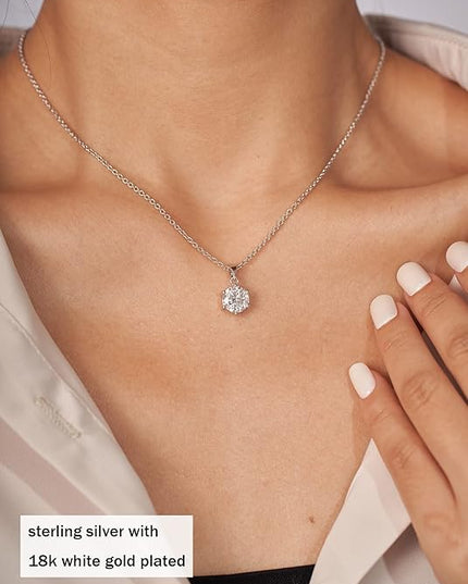 IMOLOVE Moissanite Solitaire Pendant Necklaces for Women Sterling Silver with 18K White Gold Plated 1-3 Carat D Color VVS1 Clarity Mossanite Jewelry for Women