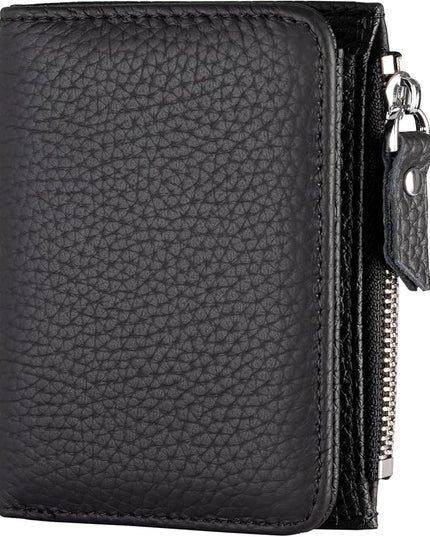 ilovever Small Wallet Women Soft Leather RFID Blocking Card Holder with Zipper Pocket Bifold wallet,Black