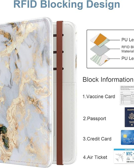 Passport Holder for Travel Essentials, Passport Wallet Cover Case for Travel Must Haves Accessories, Passport Book Holders for Women and Men, White Marble