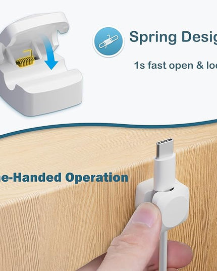 8 Pack Cord Organizer Holder, Rotatable Cable Clips, Spring Cord Holder for Nightstand Adhesive Cable Organizer, Cable Management Clips Charging Cord Organizer for Desk Office Car Wall