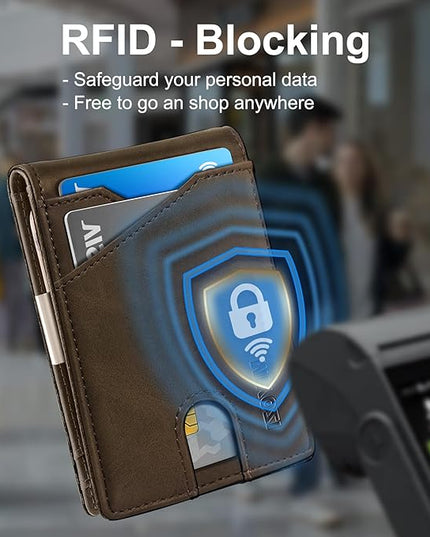 miyozi Airtag Wallet for Men,with Money Clip 11 Cards Slim Front Pocket Leather RFID Blocking Wallet with Gift Box