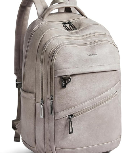 43L Backpack for Women Men - Vegan Leather Backpack Purse Travel Carry-on Bag College Bookbag Work fits 17" Laptop,Ash Gray Retro