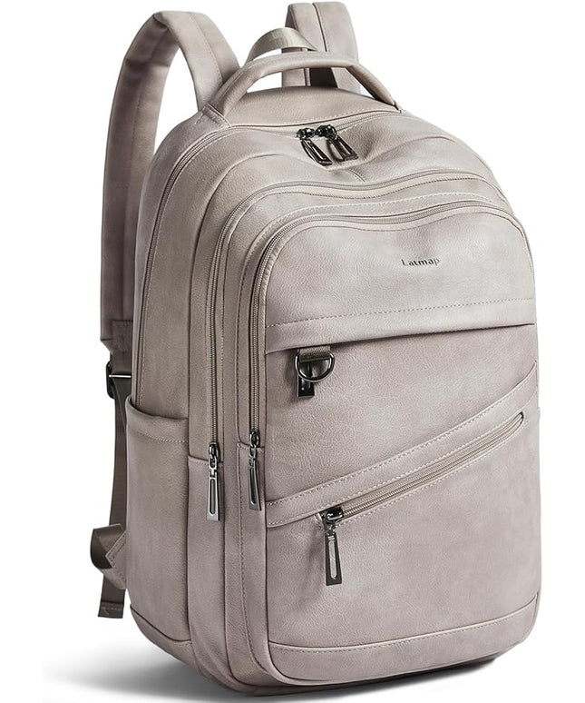 43L Backpack for Women Men - Vegan Leather Backpack Purse Travel Carry-on Bag College Bookbag Work fits 17" Laptop,Ash Gray Retro