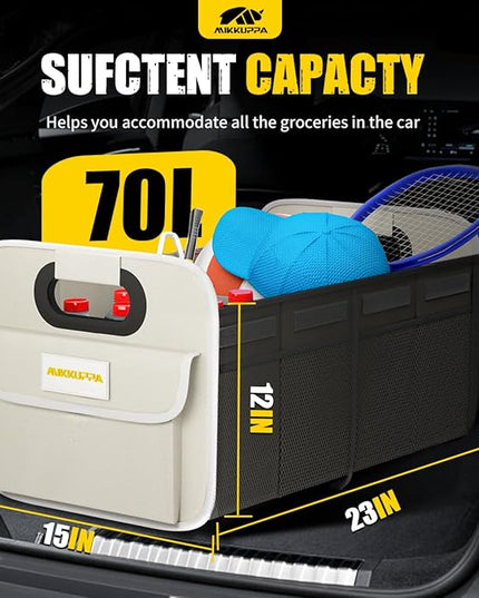 MIKKUPPA Car Trunk Organizer - 70L Collapsible Trunk Organizer for Groceries, Car Storage Organizers for SUV Auto Truck Van with Non Slip Bottom (White)