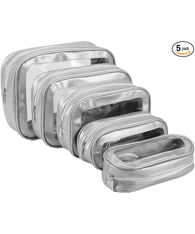 5 Pack Clear Toiletry Bag,TSA Approved Travel Makeup Pouch with Zipper for Cosmetics and Toiletries，Diaper Bag Organizer Pouch Set,Purse Organizer for Christmas Women Gift