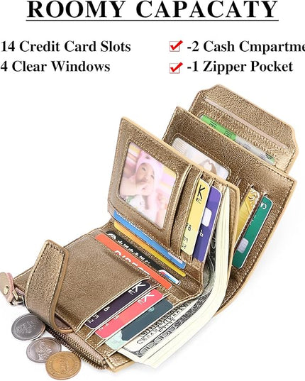 FALAN MULE Small Wallet for Women Leather Bifold Compact RFID Blocking Small Womens Wallet Purse