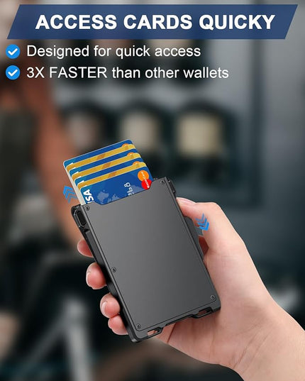GHUKY Wallet for Men, Minimalist Slim Mens Wallet with Money Clip, RFID Blocking Smart Pop Up Card Wallet with ID Window, Compact Bifold Wallet, Metal Aluminum Credit Card Holder