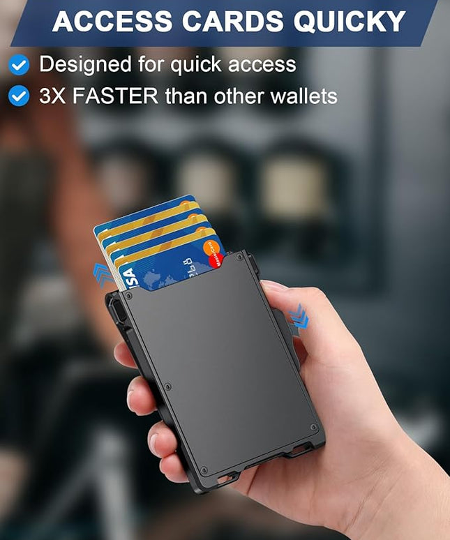 GHUKY Wallet for Men, Minimalist Slim Mens Wallet with Money Clip, RFID Blocking Smart Pop Up Card Wallet with ID Window, Compact Bifold Wallet, Metal Aluminum Credit Card Holder