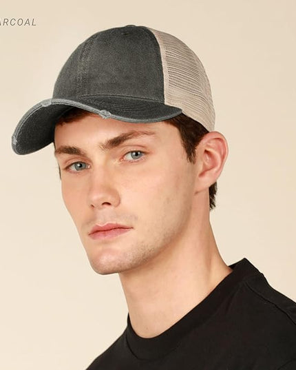 CHOK.LIDS Everyday Premium Washed Trucker Hat Unstructured Distressed Pigment Dyed Cap Adjustable Outdoor Headwear