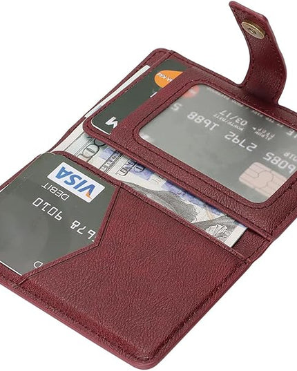 Ultra-Thin Magnetic Wallet Card Holder for iPhone and All MagSafe Protective Cases，Premium PU leather, powerful magnetic closure, stand function, 6 card slots (burgundy)