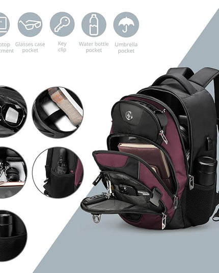Swissdigital Design Laptop Backpack with USB Charging Port, Travel Backpack Fits 15.6 inches Computer, 31L College School Backpack for Women, Angola red/Black | SD803-44